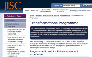 Snapshot of JISC Transformations Programme Website