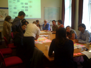 Photo of workshop participants working on a benefits map